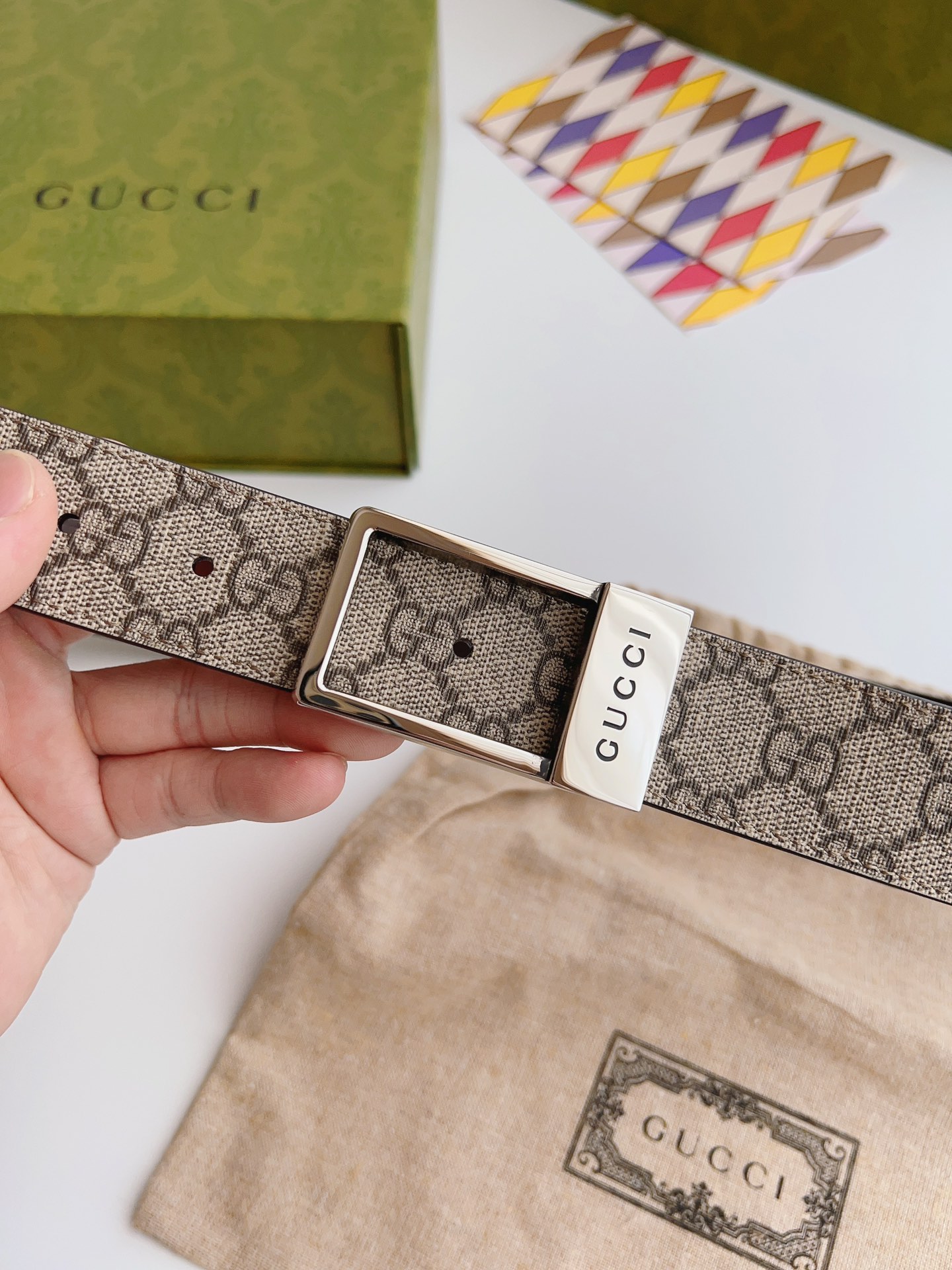 Gucci Basic Belt Canvas Beige S-m