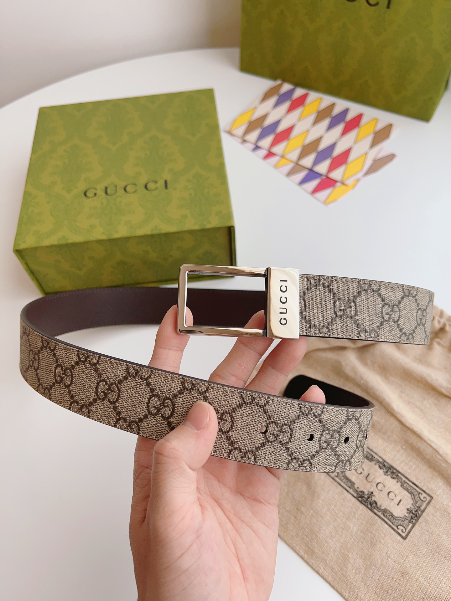 Gucci Basic Belt Canvas Beige S-m