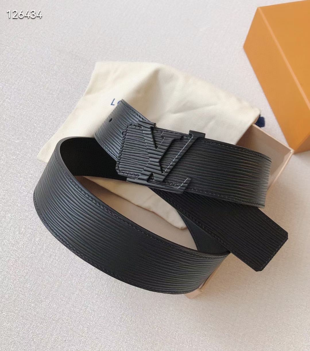 Louis Vuitton Leather Belt Cow Leather Black L