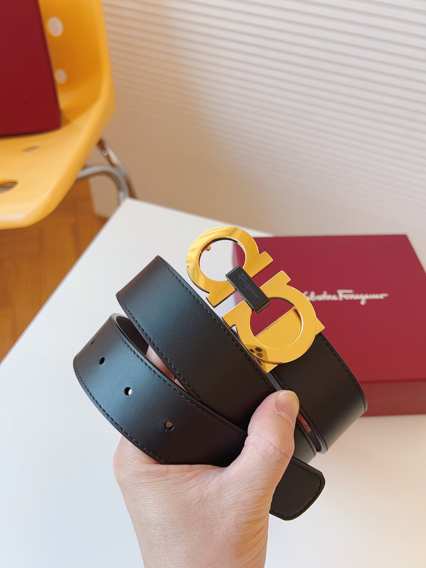 Salvatore Ferragamo Male Leather Belt Cow Leather Adjustable 35mm