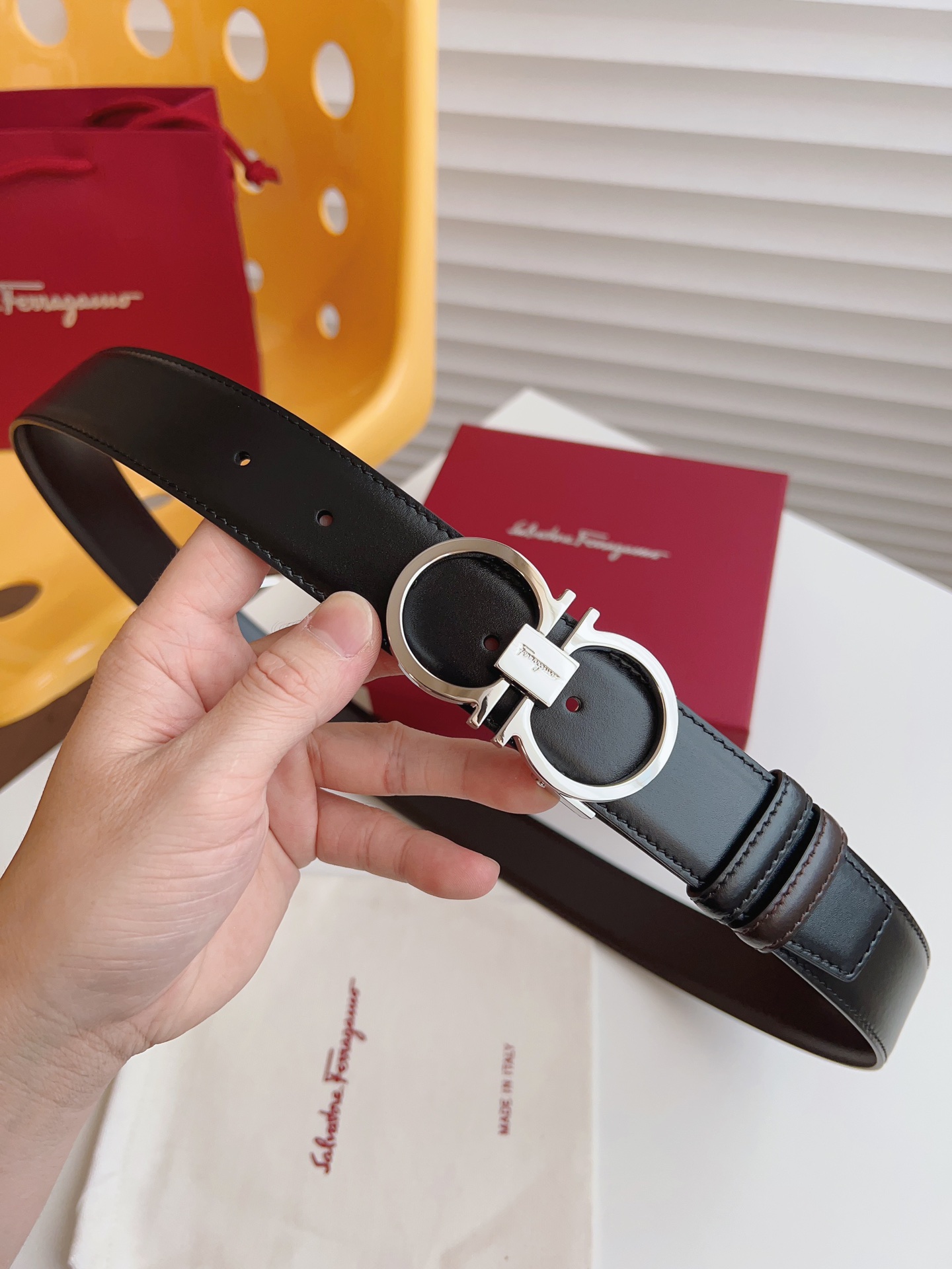 Salvatore Ferragamo Male Leather Belt Adjustable 35mm-m