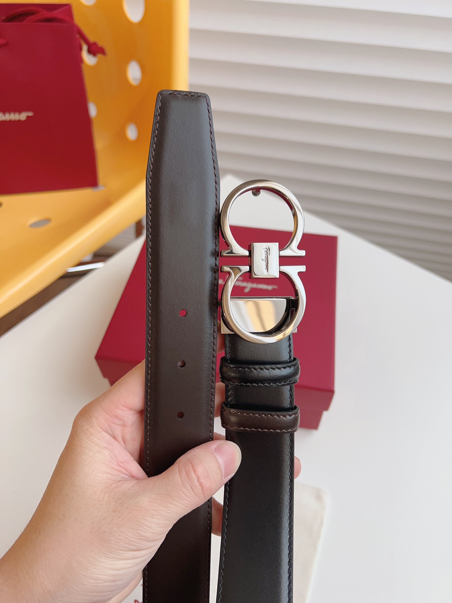 Salvatore Ferragamo Male Leather Belt Adjustable 35mm-m