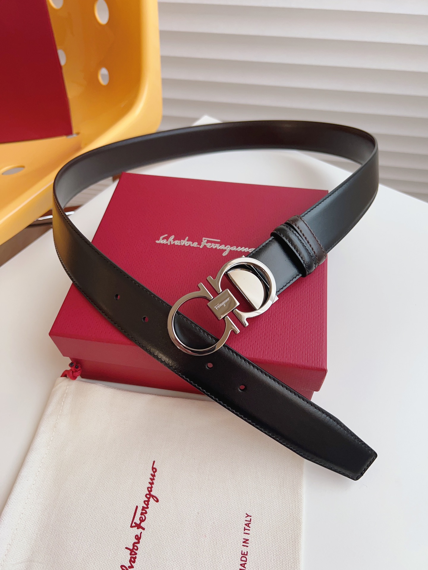 Salvatore Ferragamo Male Leather Belt Adjustable 35mm-m