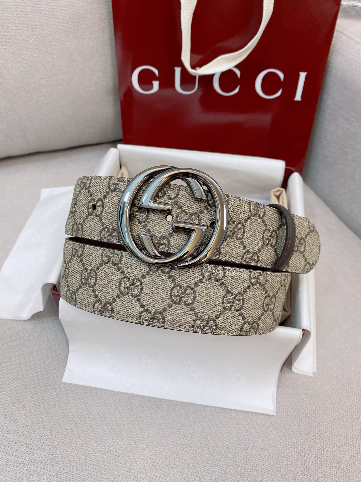 Gucci Male Basic Belt Canvas Gold S-m