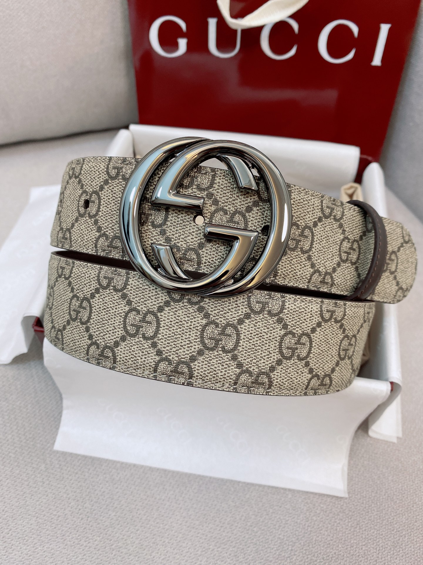 Gucci Male Basic Belt Canvas Gold S-m