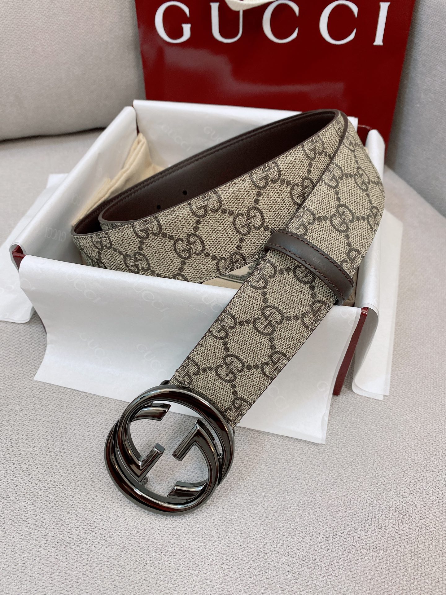 Gucci Male Basic Belt Canvas Gold S-m
