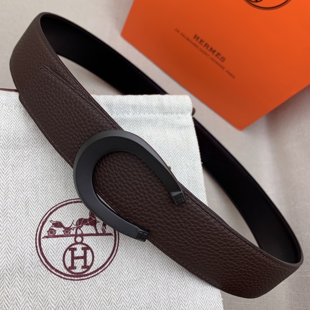 Hermès Male Leather Belt Top Grain Leather Black 38mm-m