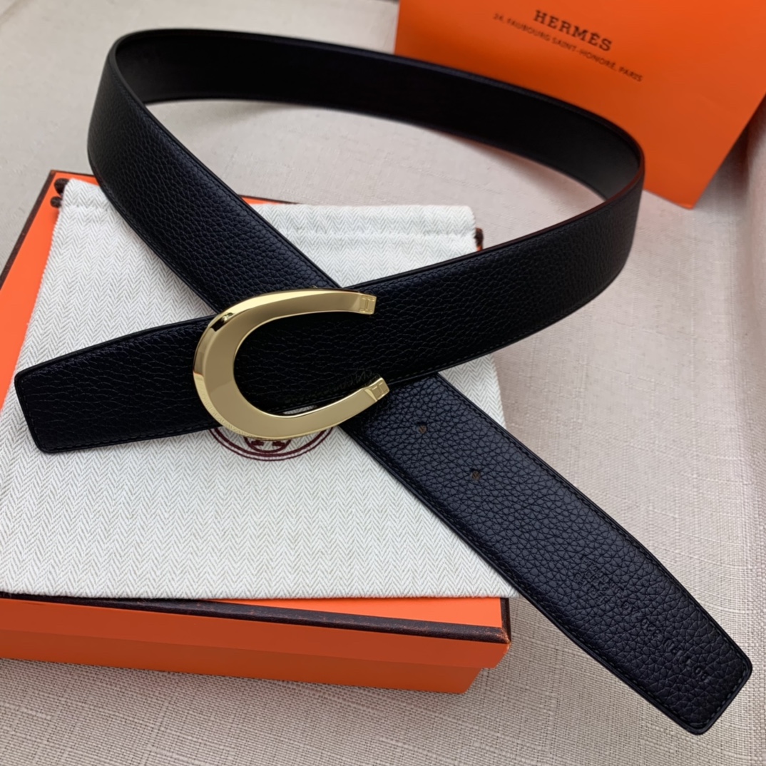 Hermès Male Leather Belt Top Grain Leather Black 38mm-m