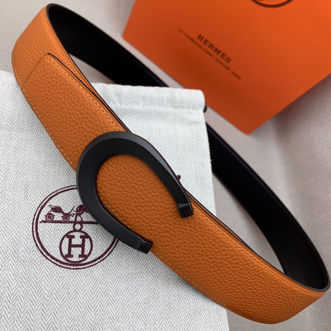 Hermès Male Leather Belt Top Grain Leather Black 38mm-m