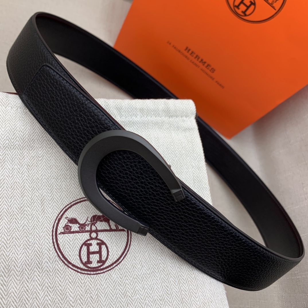 Hermès Male Leather Belt Top Grain Leather Black 38mm-m