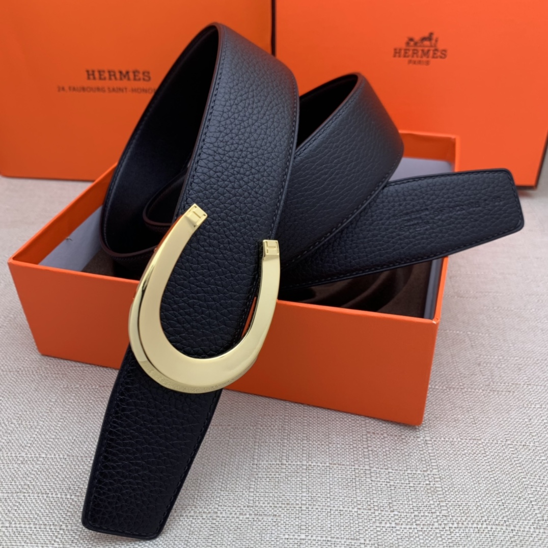 Hermès Male Leather Belt Top Grain Leather Black 38mm-m
