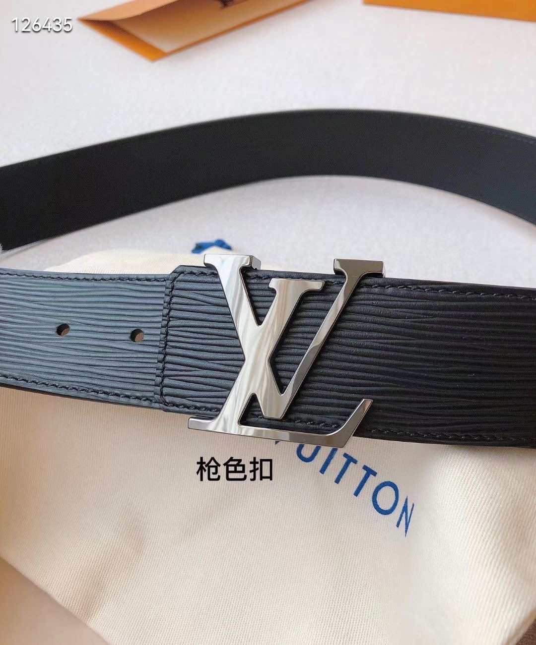 Louis Vuitton Leather Belt Cow Leather Black L