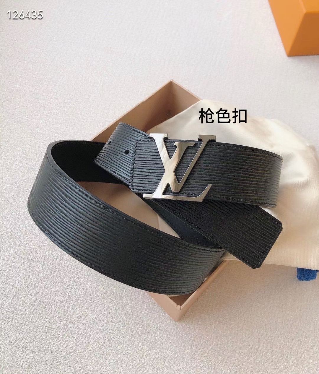 Louis Vuitton Leather Belt Cow Leather Black L