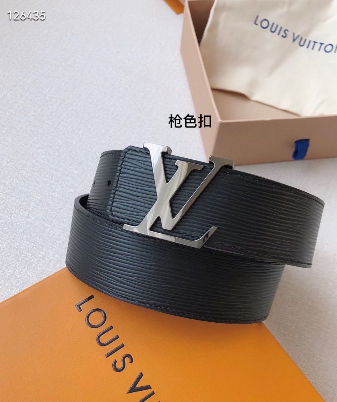 Louis Vuitton Leather Belt Cow Leather Black L