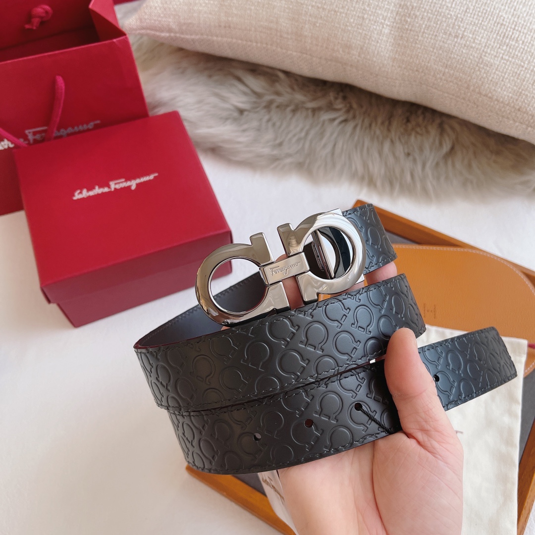 Salvatore Ferragamo Male Leather Belt Top Grain Leather S-m-l