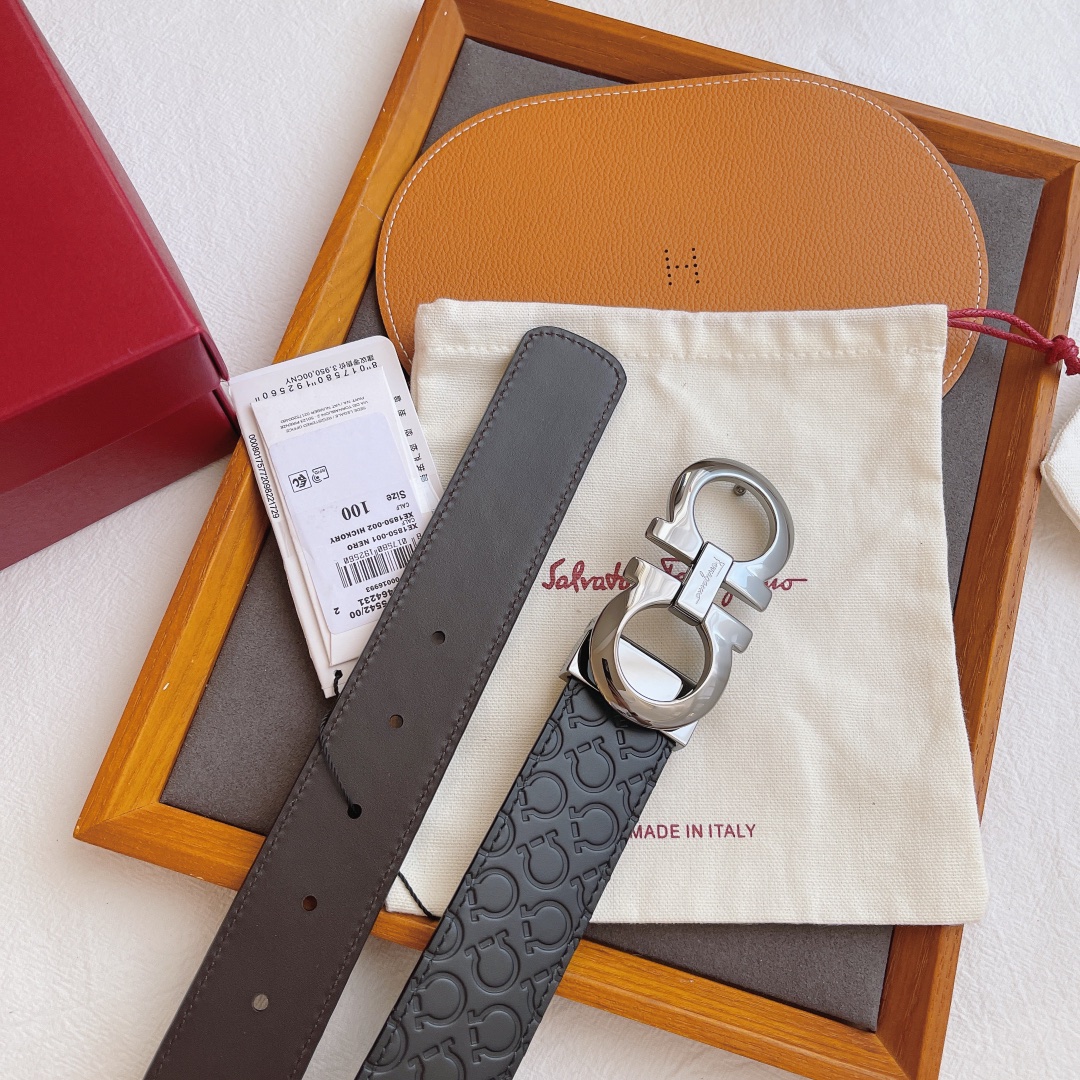 Salvatore Ferragamo Male Leather Belt Top Grain Leather S-m-l