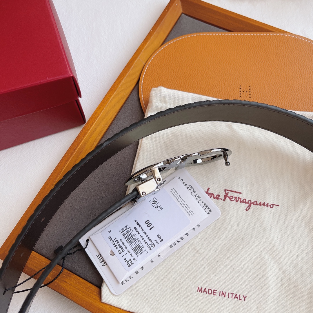 Salvatore Ferragamo Male Leather Belt Top Grain Leather S-m-l