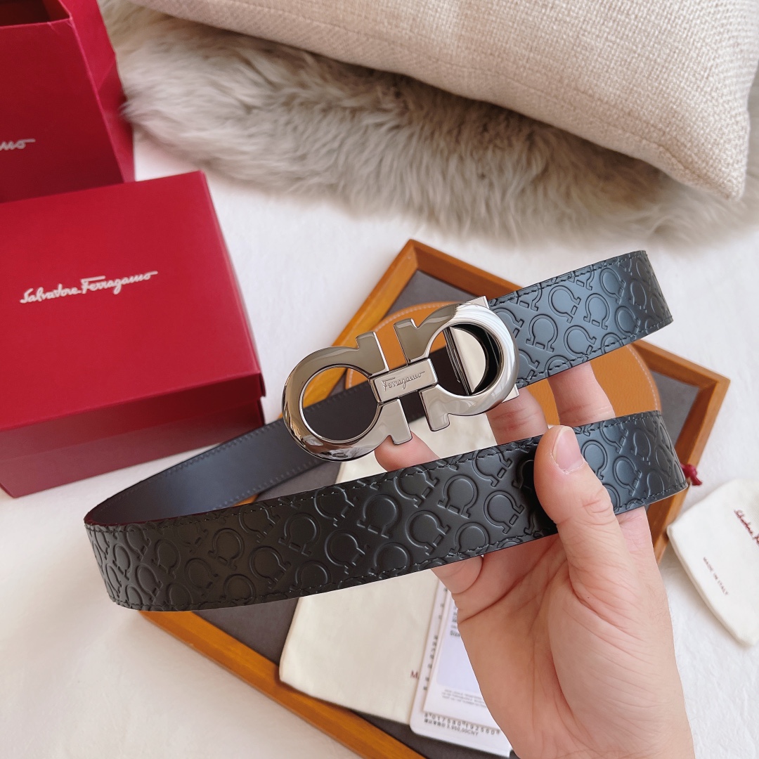 Salvatore Ferragamo Male Leather Belt Top Grain Leather S-m-l