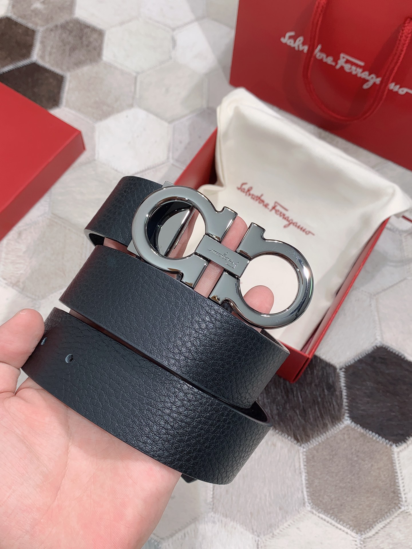 Salvatore Ferragamo Male Leather Belt Top Grain Leather S-m-l