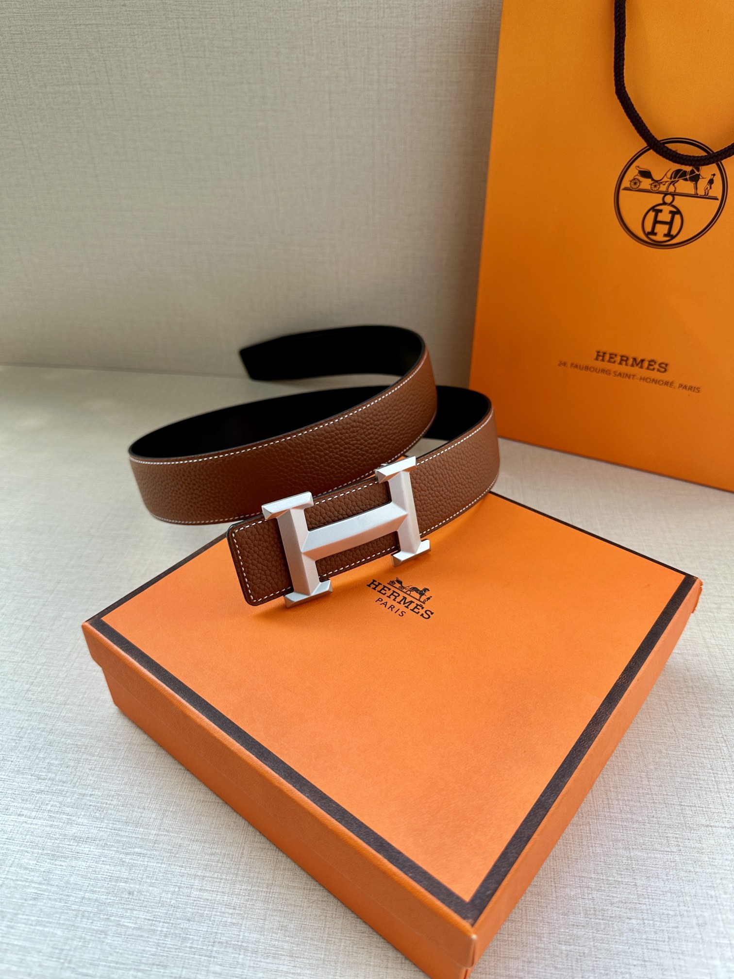 Hermès Male Leather Belt Cow Leather Gold
