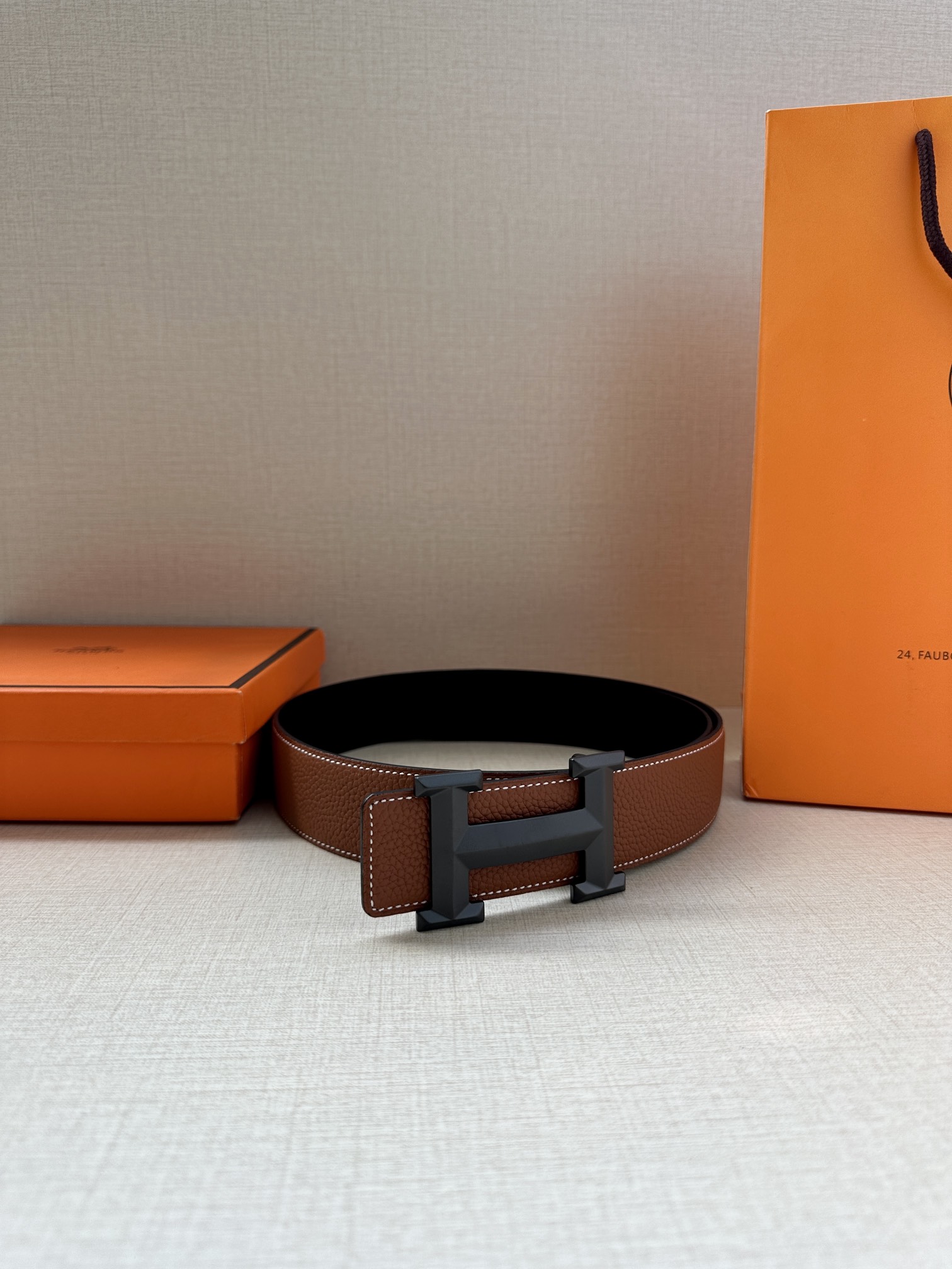 Hermès Male Leather Belt Cow Leather Gold