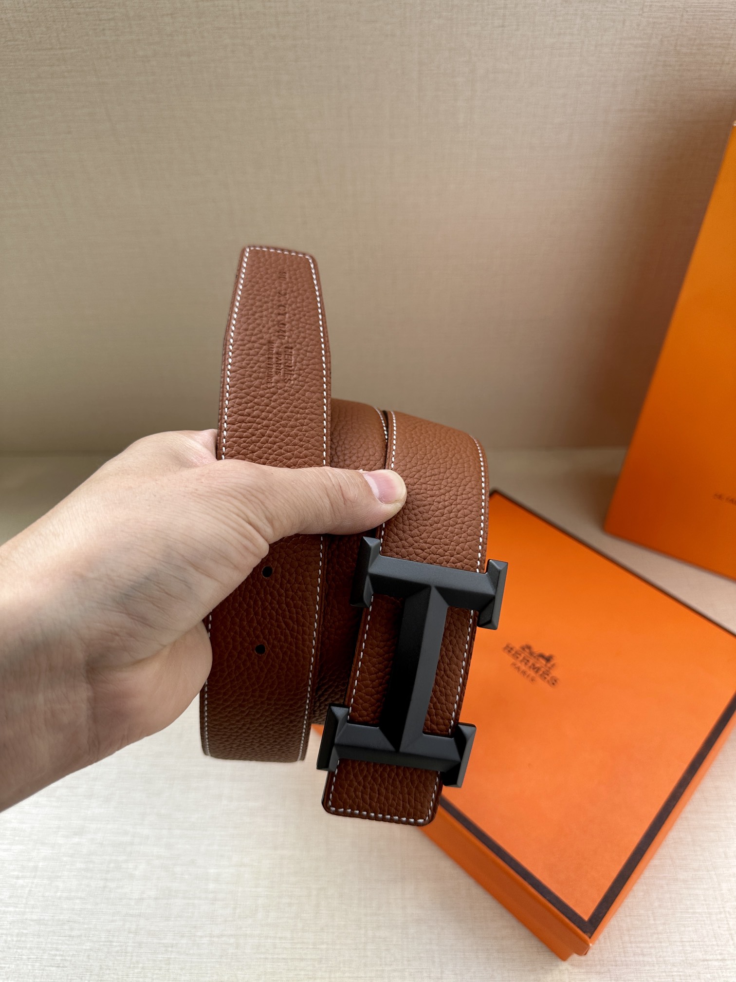Hermès Male Leather Belt Cow Leather Gold