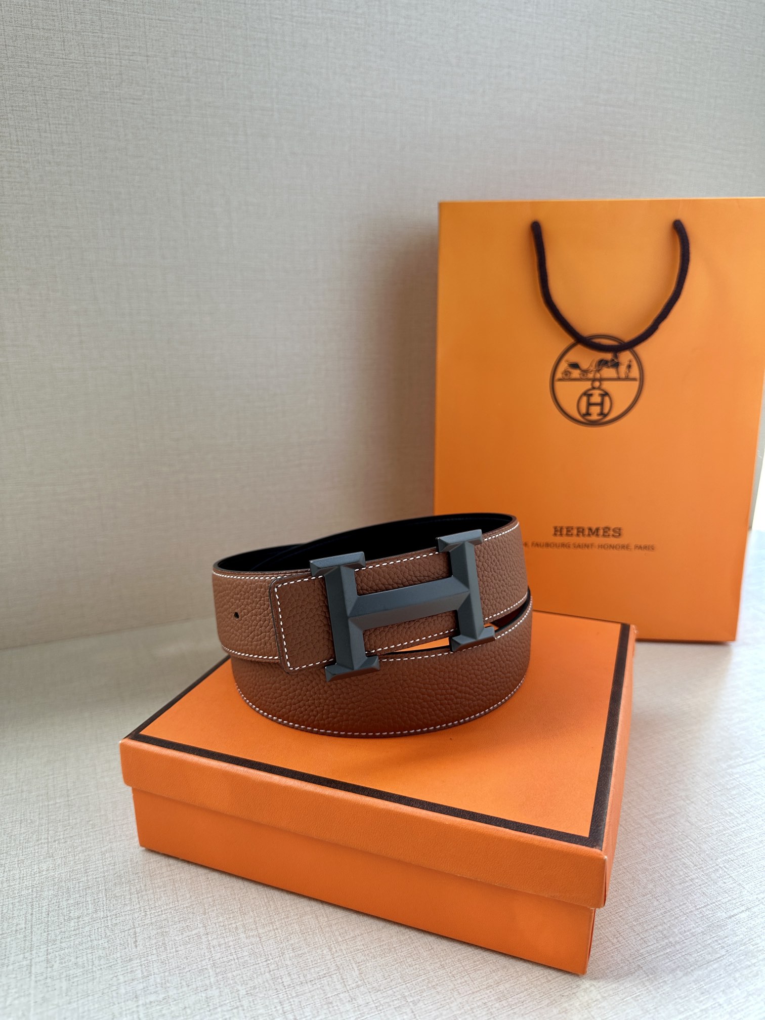 Hermès Male Leather Belt Cow Leather Gold