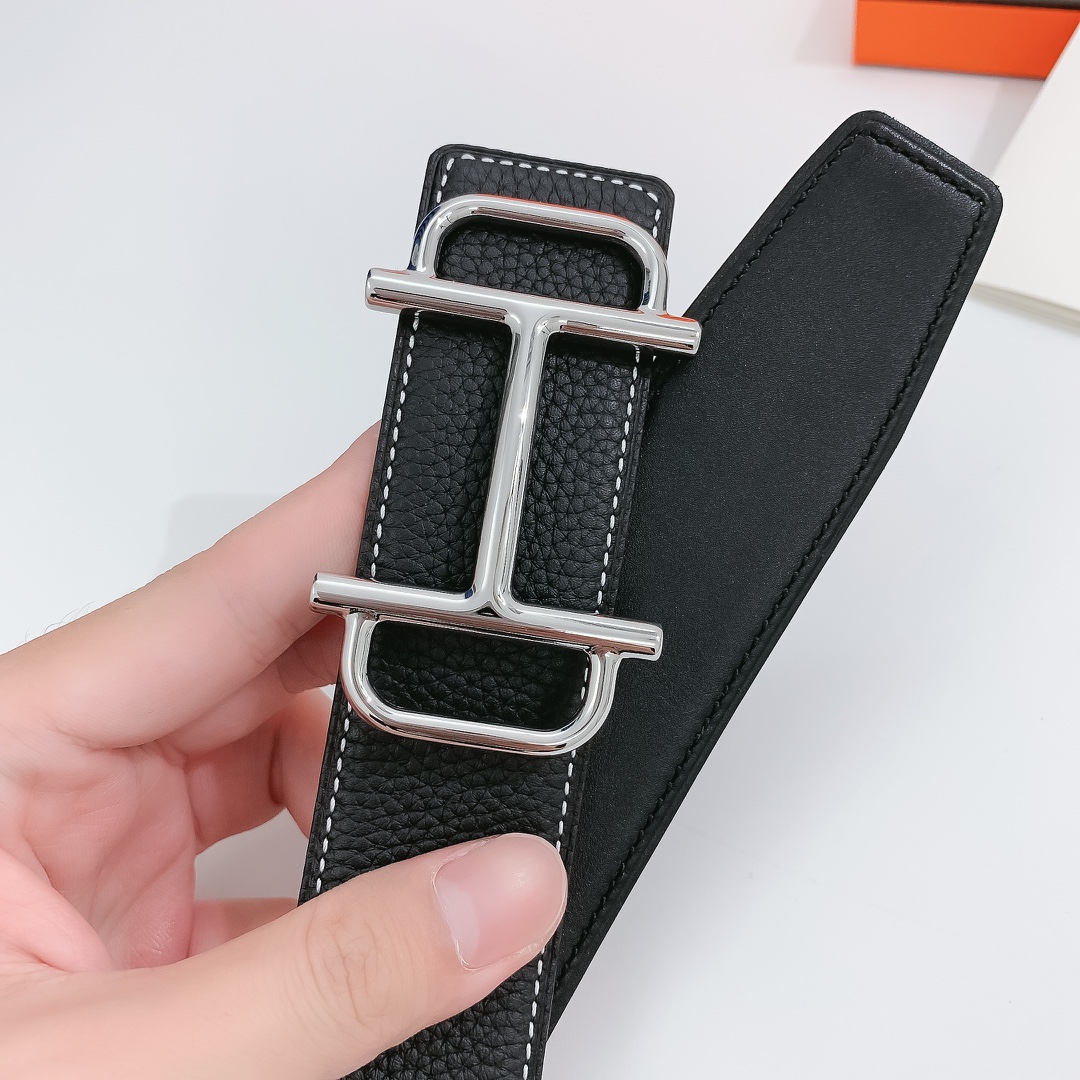 Hermès Male Leather Belt Silver 38mm