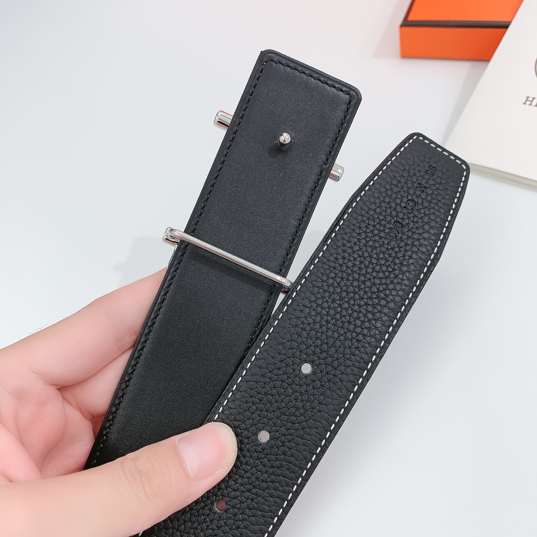 Hermès Male Leather Belt Silver 38mm