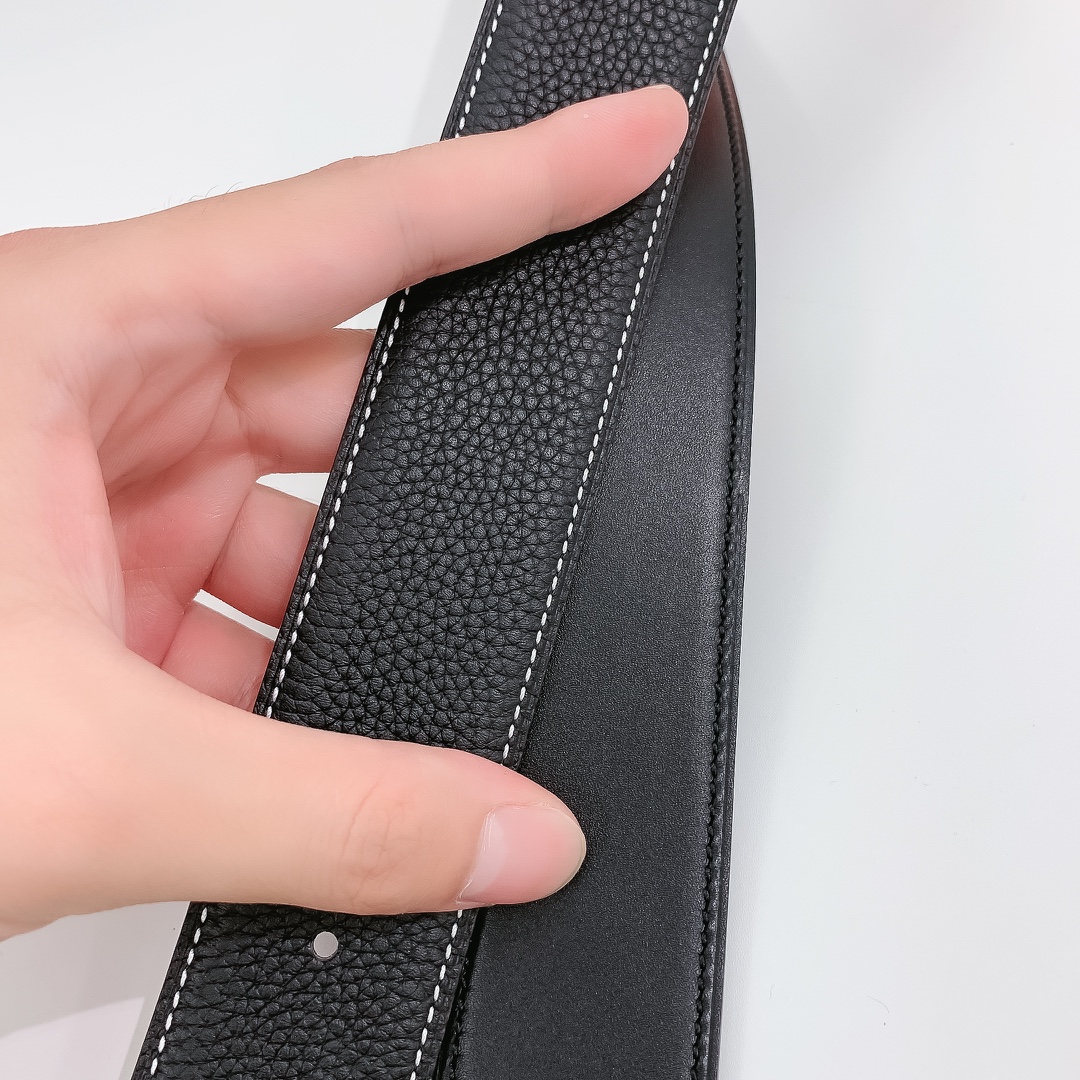 Hermès Male Leather Belt Silver 38mm