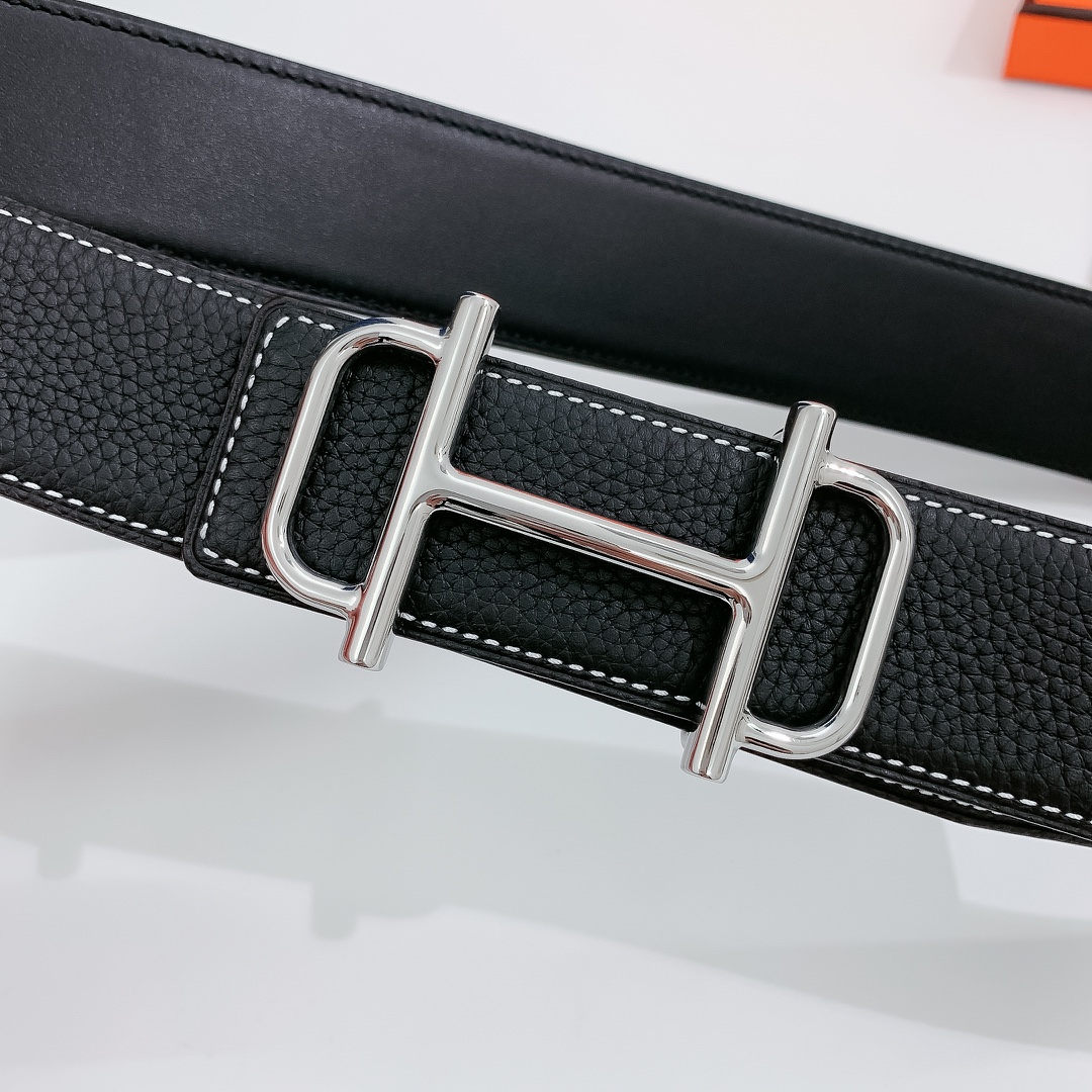 Hermès Male Leather Belt Silver 38mm