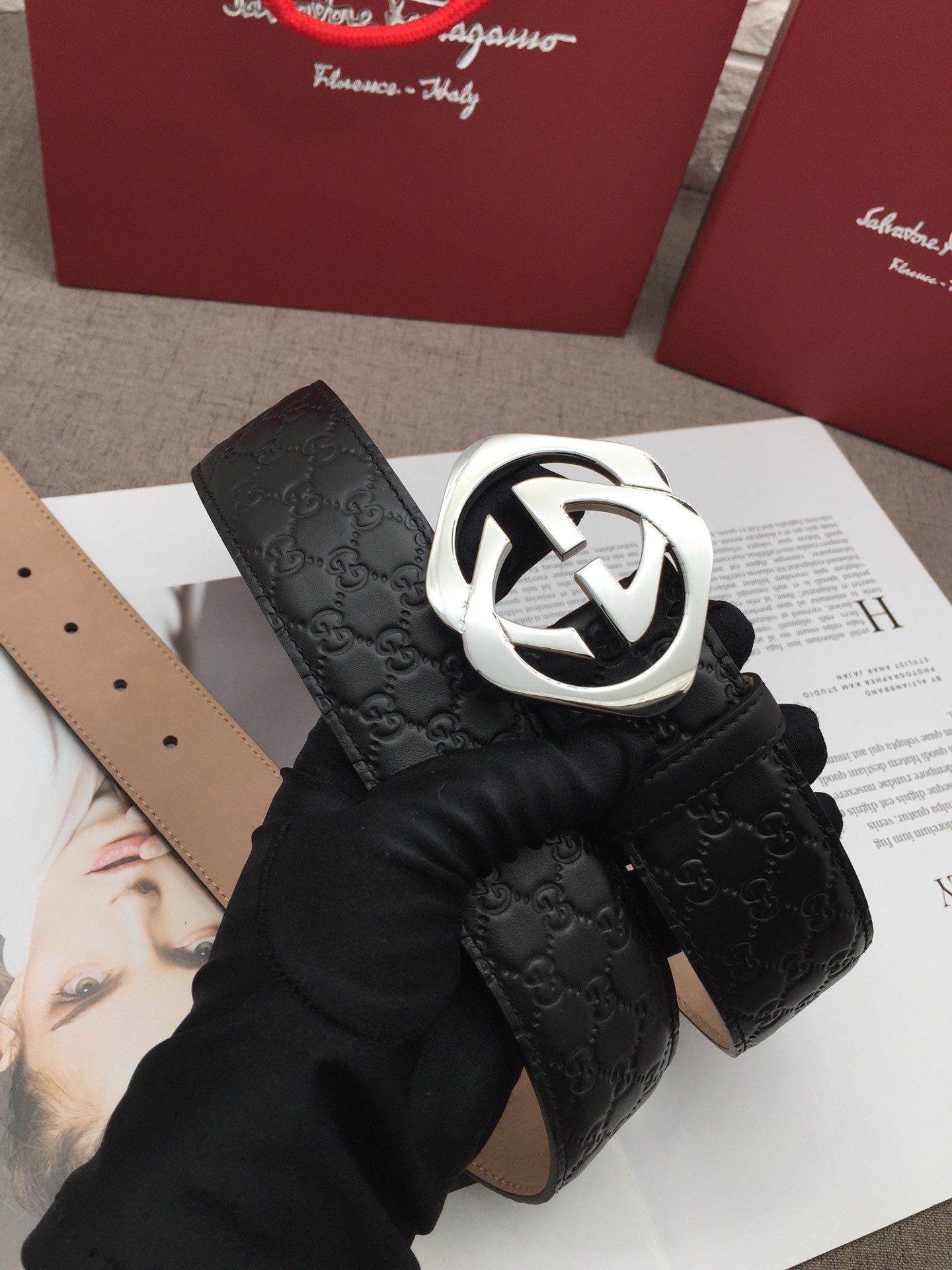 Gucci Male Leather Belt Top Grain Leather L