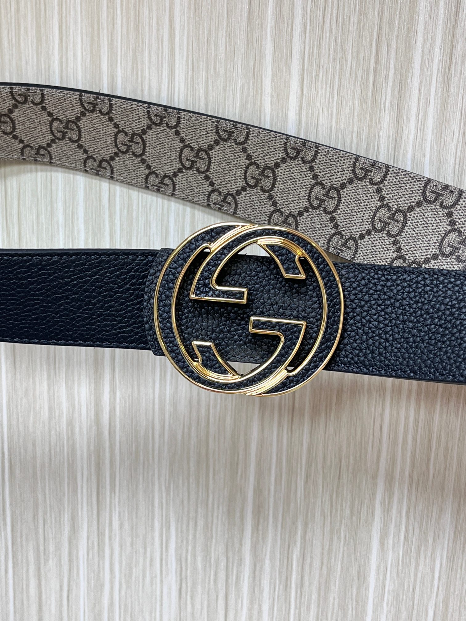 Gucci Male Canvas Belt Cow Leather Black S-m