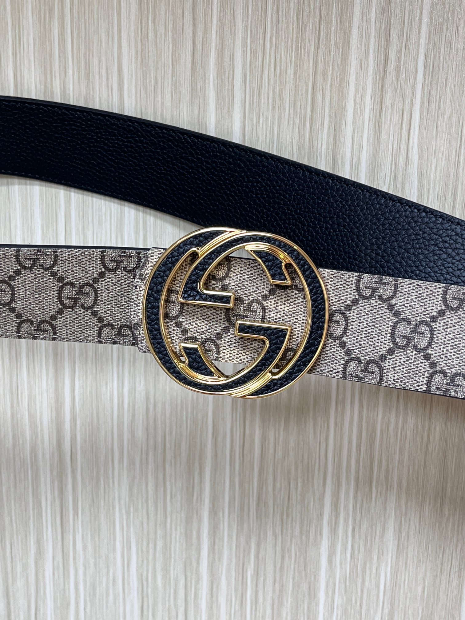 Gucci Male Canvas Belt Cow Leather Black S-m