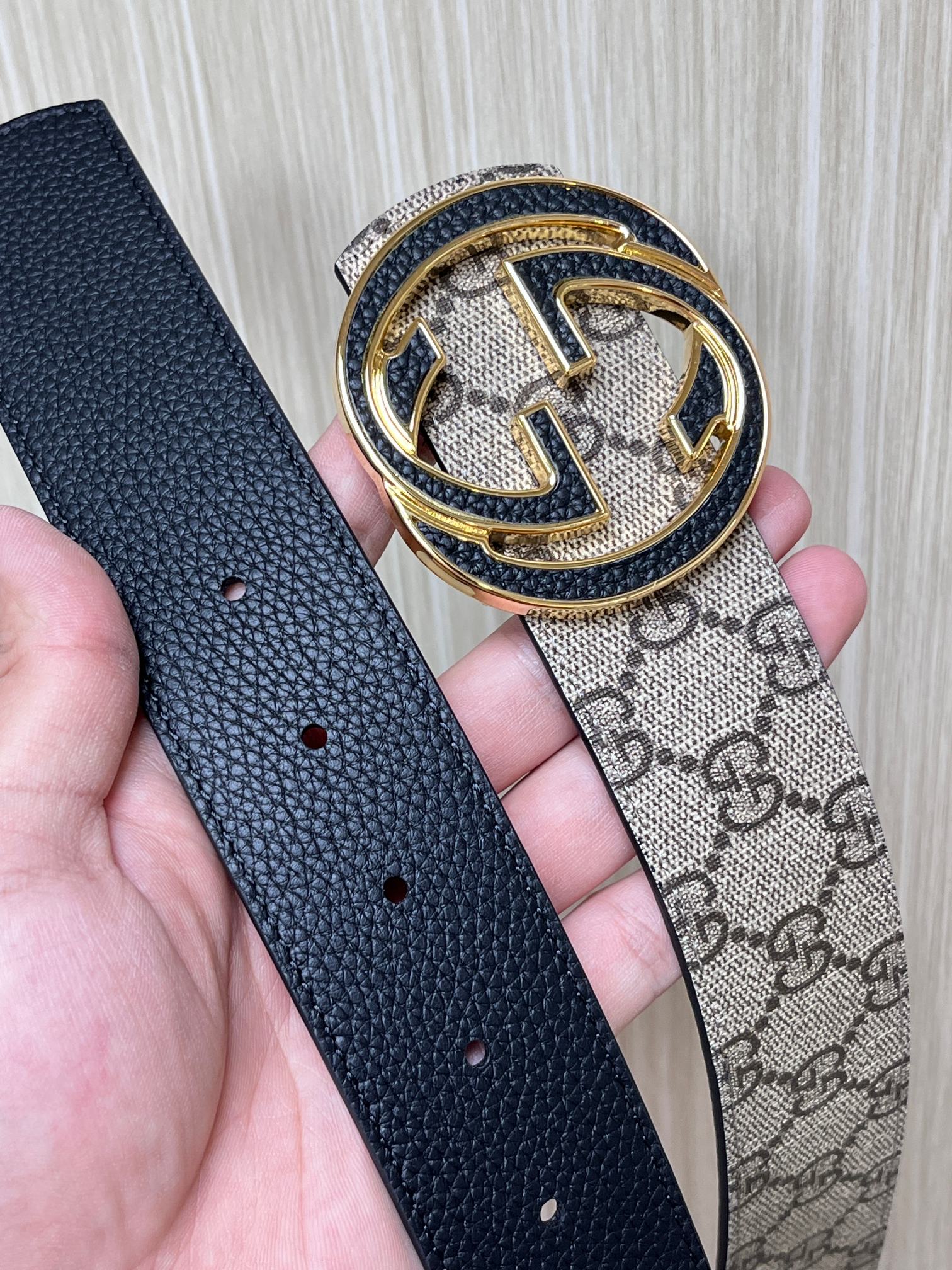 Gucci Male Canvas Belt Cow Leather Black S-m