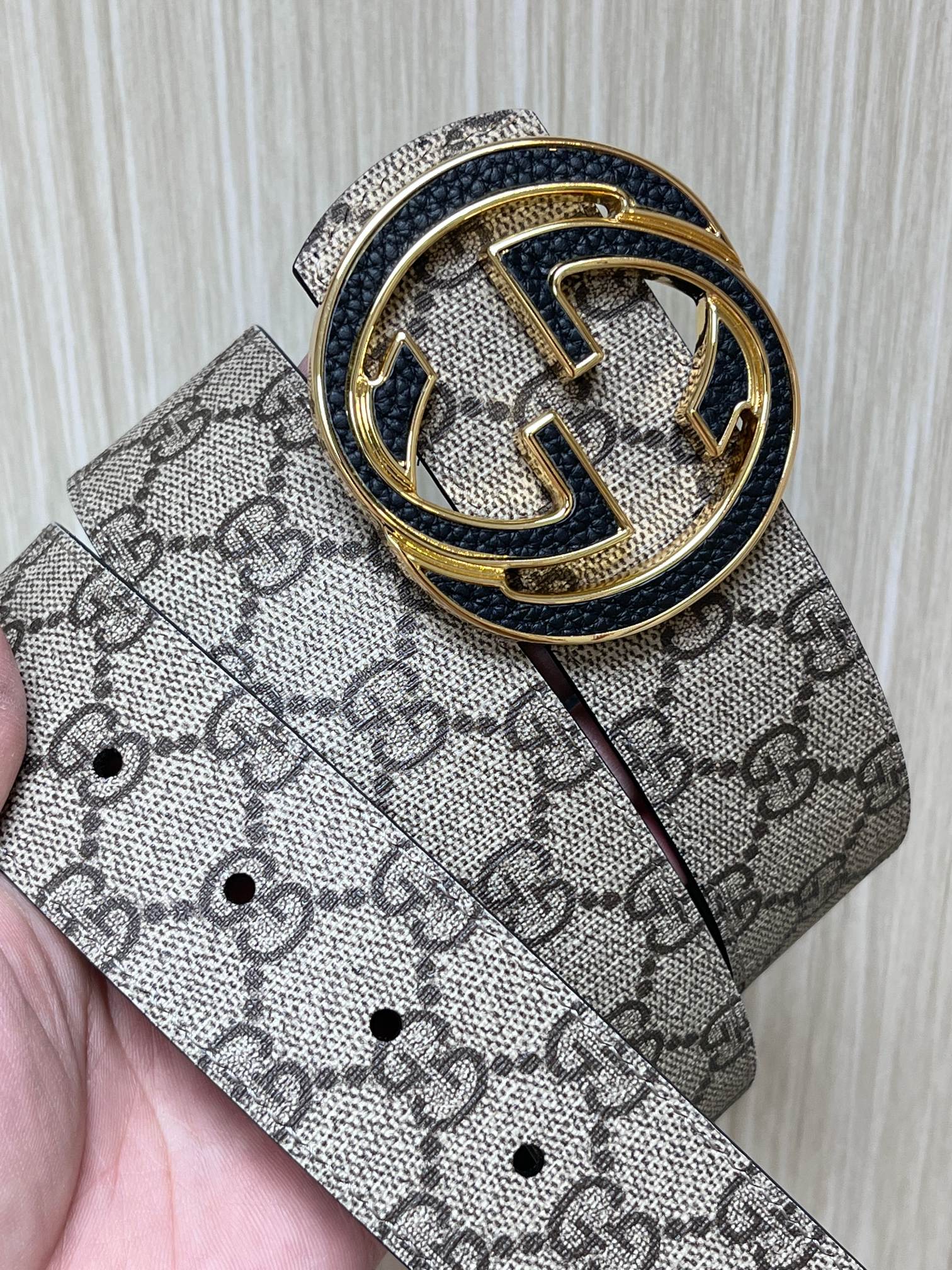 Gucci Male Canvas Belt Cow Leather Black S-m