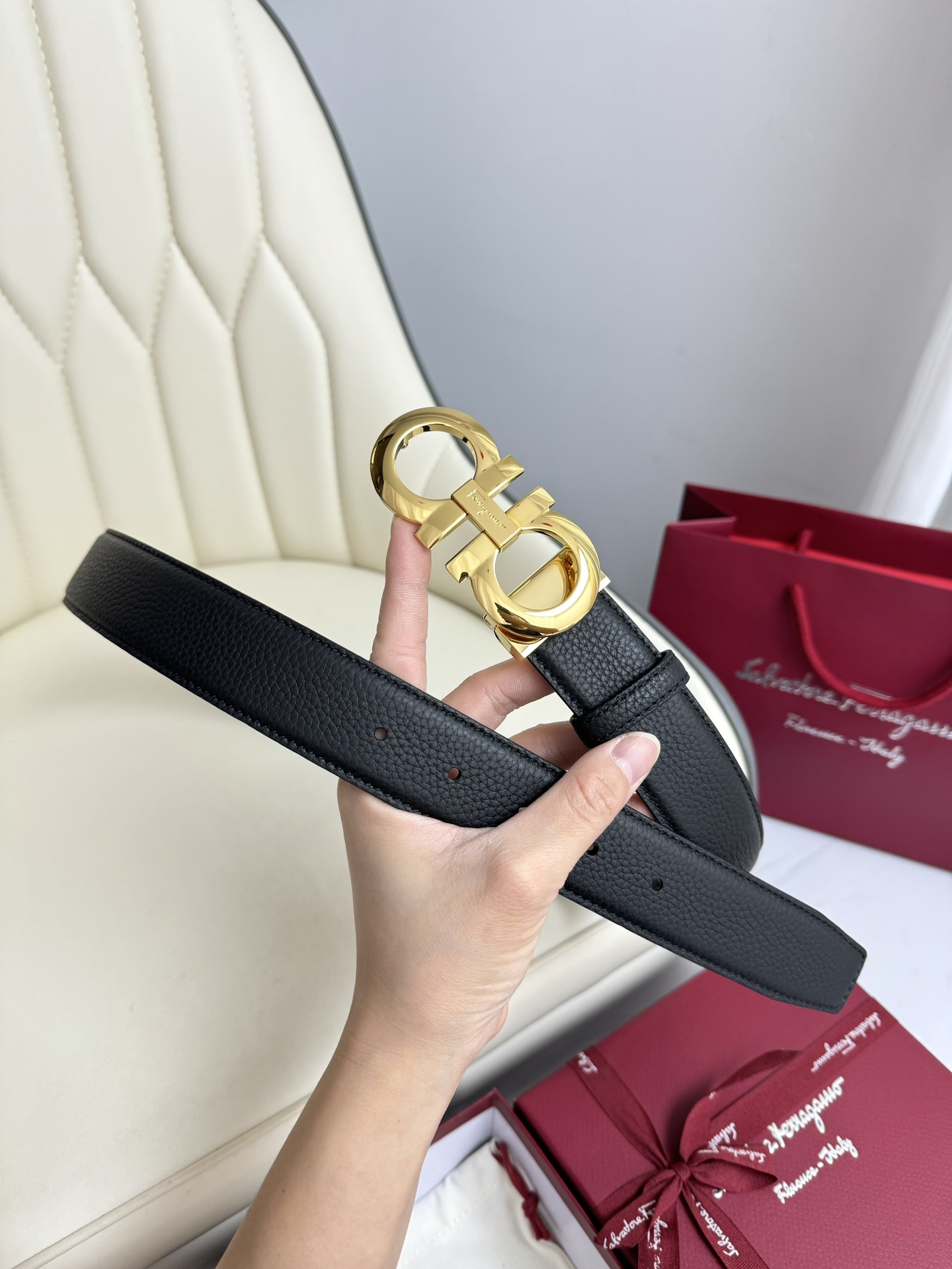 Salvatore Ferragamo Male Leather Belt Top Grain Leather