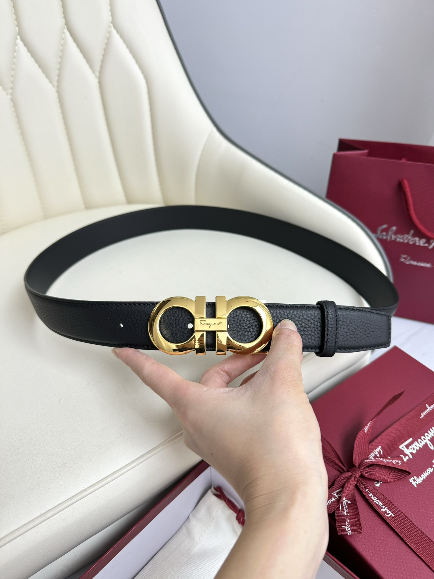 Salvatore Ferragamo Male Leather Belt Top Grain Leather