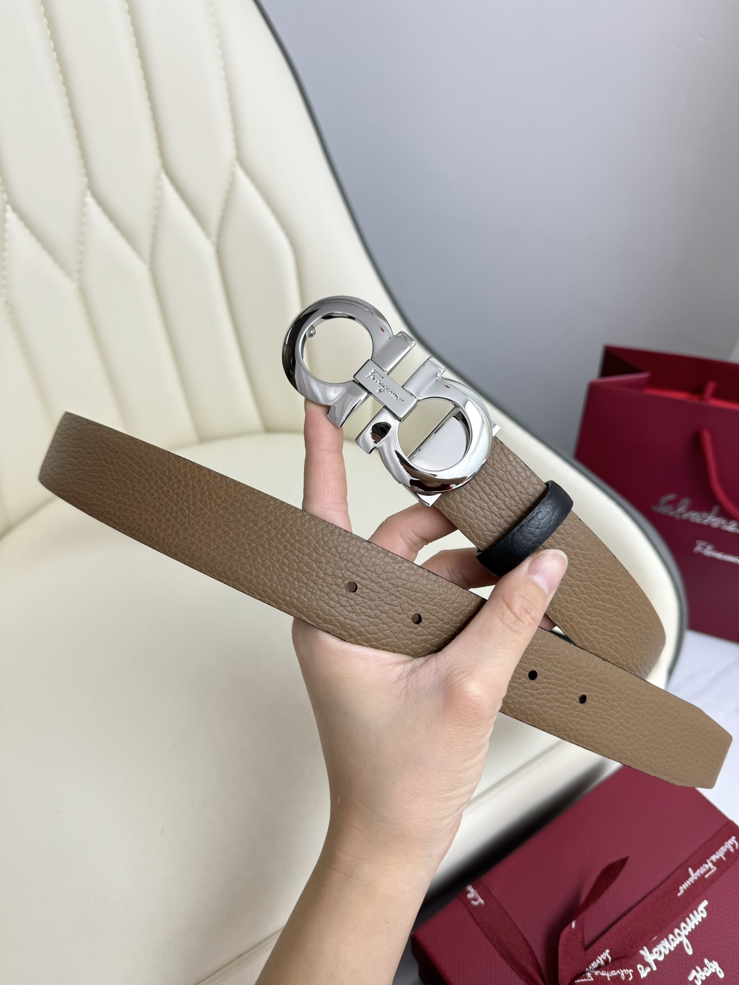 Salvatore Ferragamo Male Leather Belt Top Grain Leather