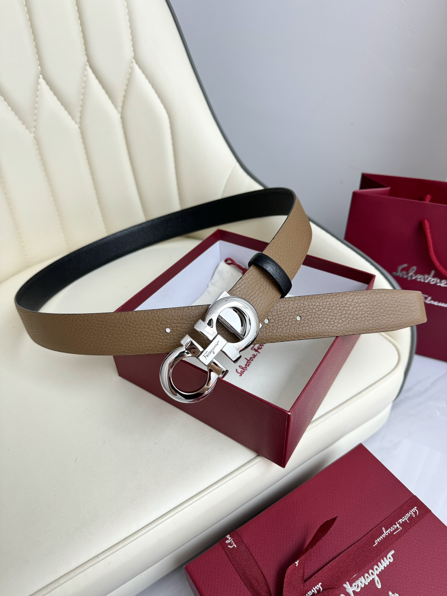 Salvatore Ferragamo Male Leather Belt Top Grain Leather
