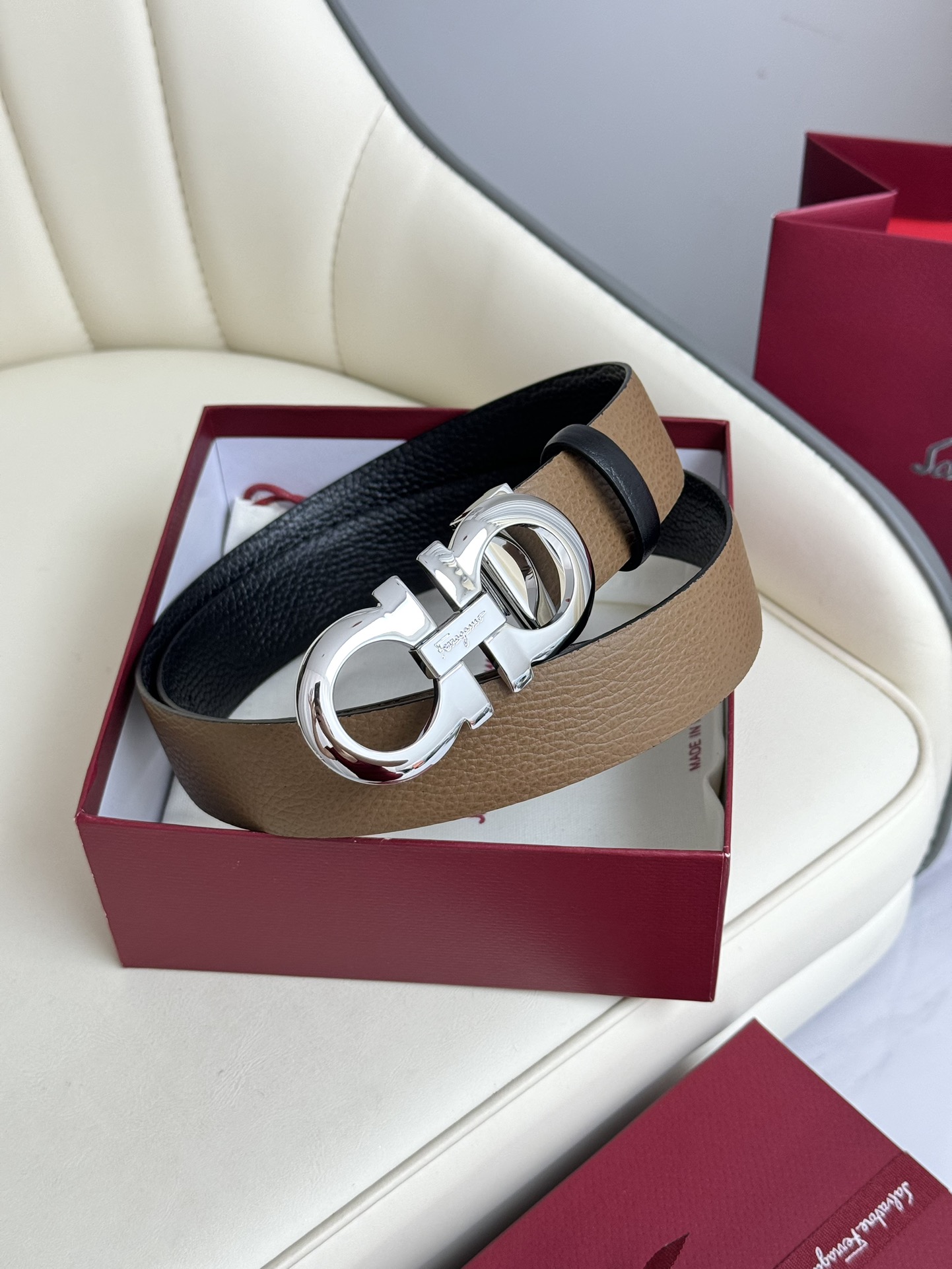 Salvatore Ferragamo Male Leather Belt Top Grain Leather