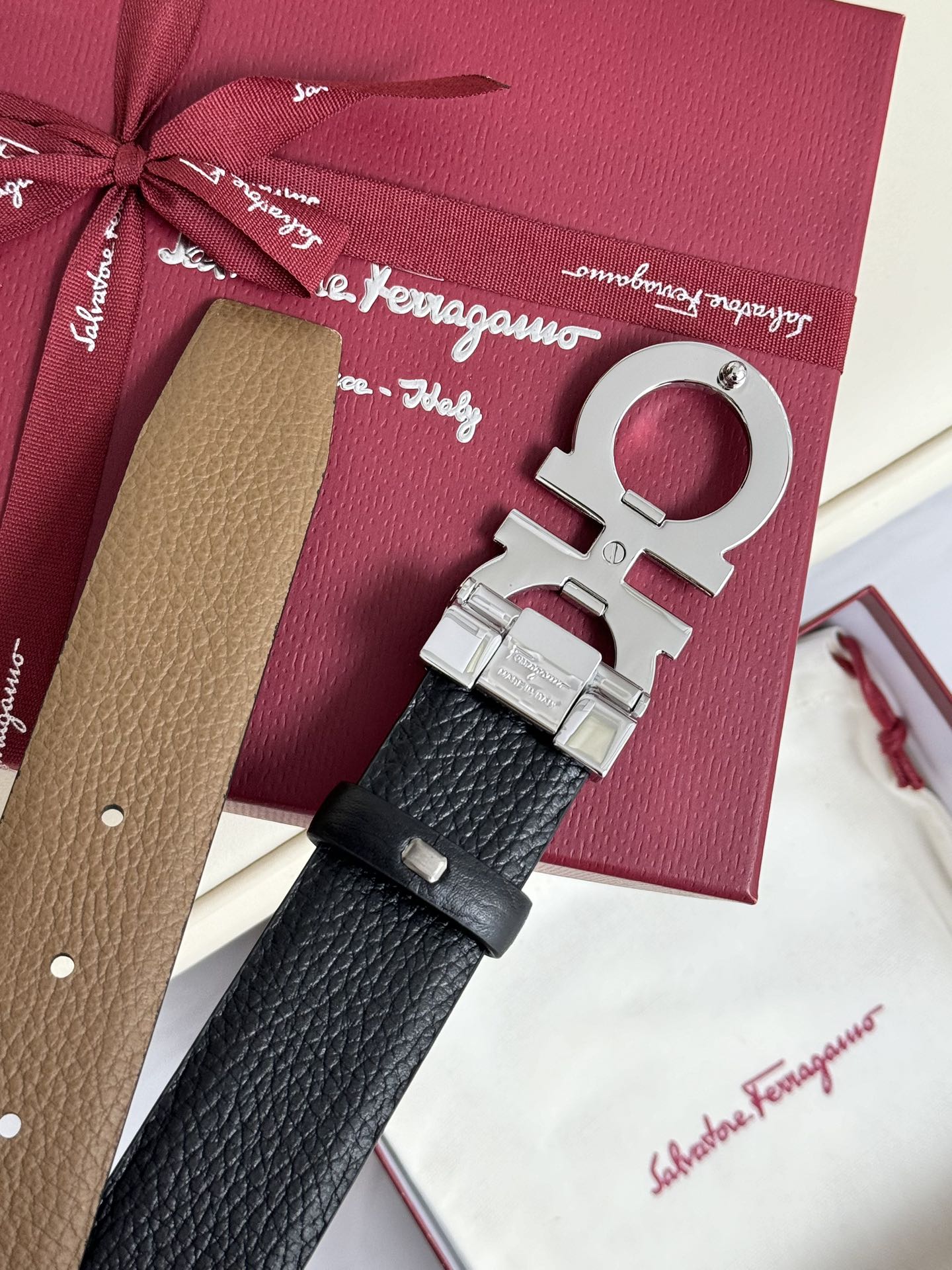 Salvatore Ferragamo Male Leather Belt Top Grain Leather