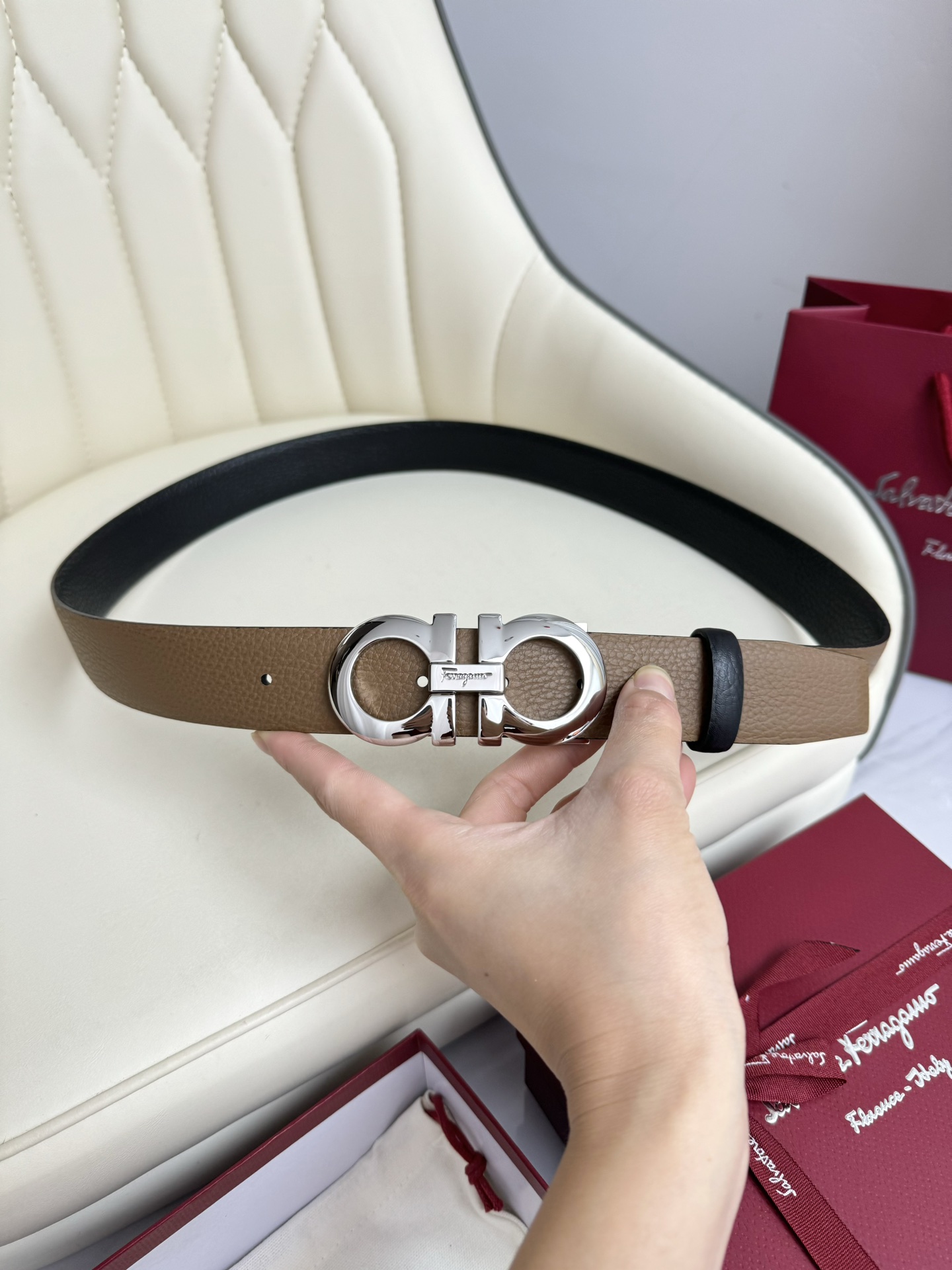 Salvatore Ferragamo Male Leather Belt Top Grain Leather