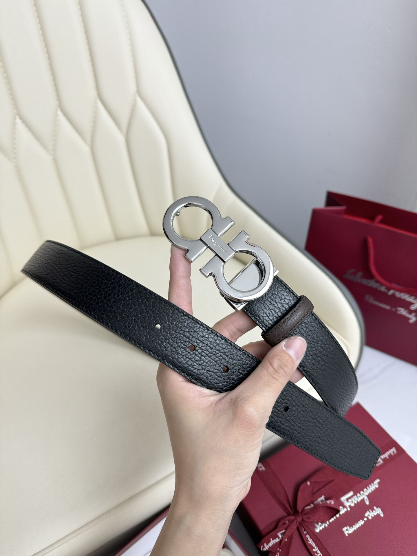 Salvatore Ferragamo Male Leather Belt Top Grain Leather