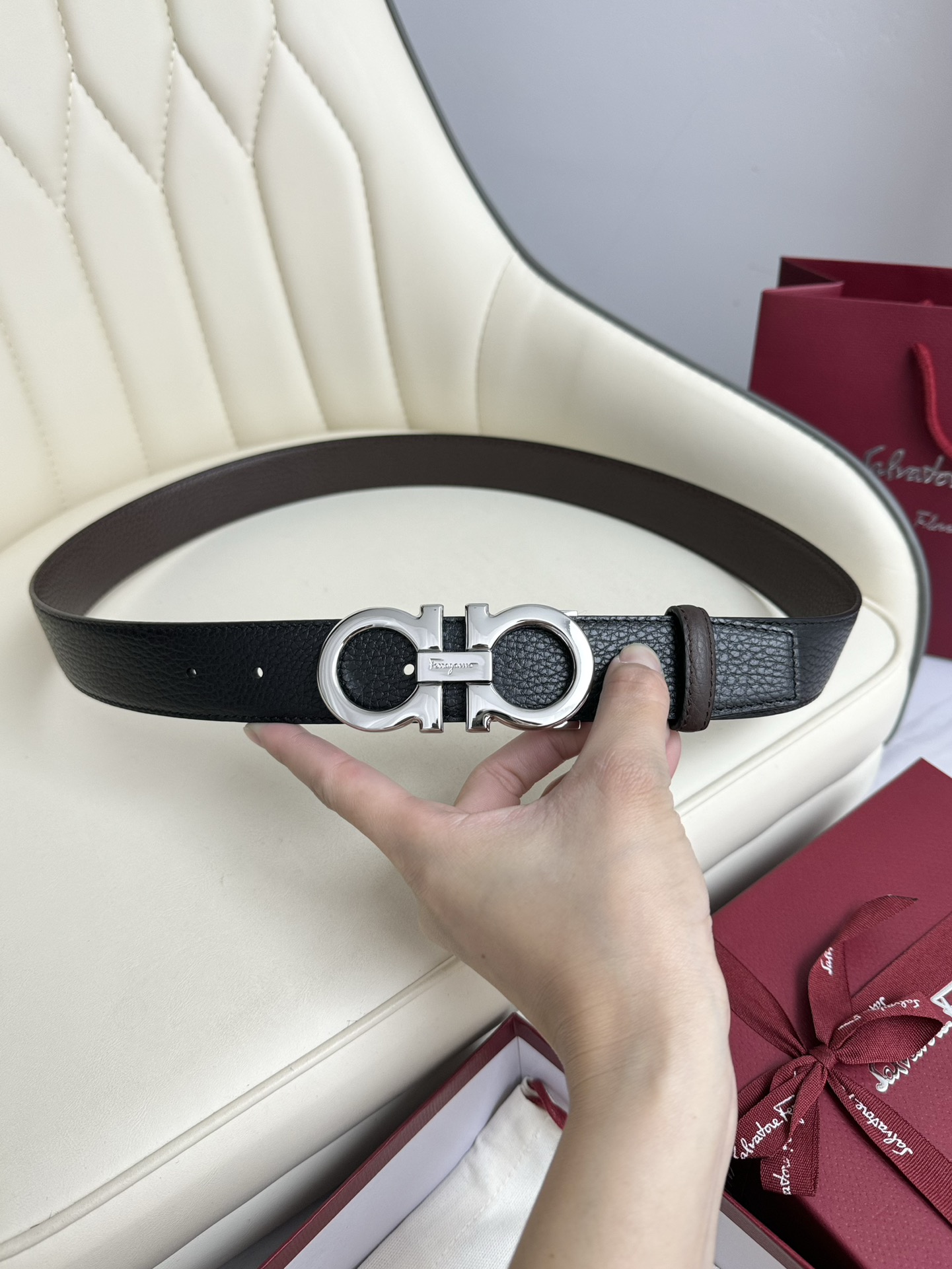 Salvatore Ferragamo Male Leather Belt Top Grain Leather