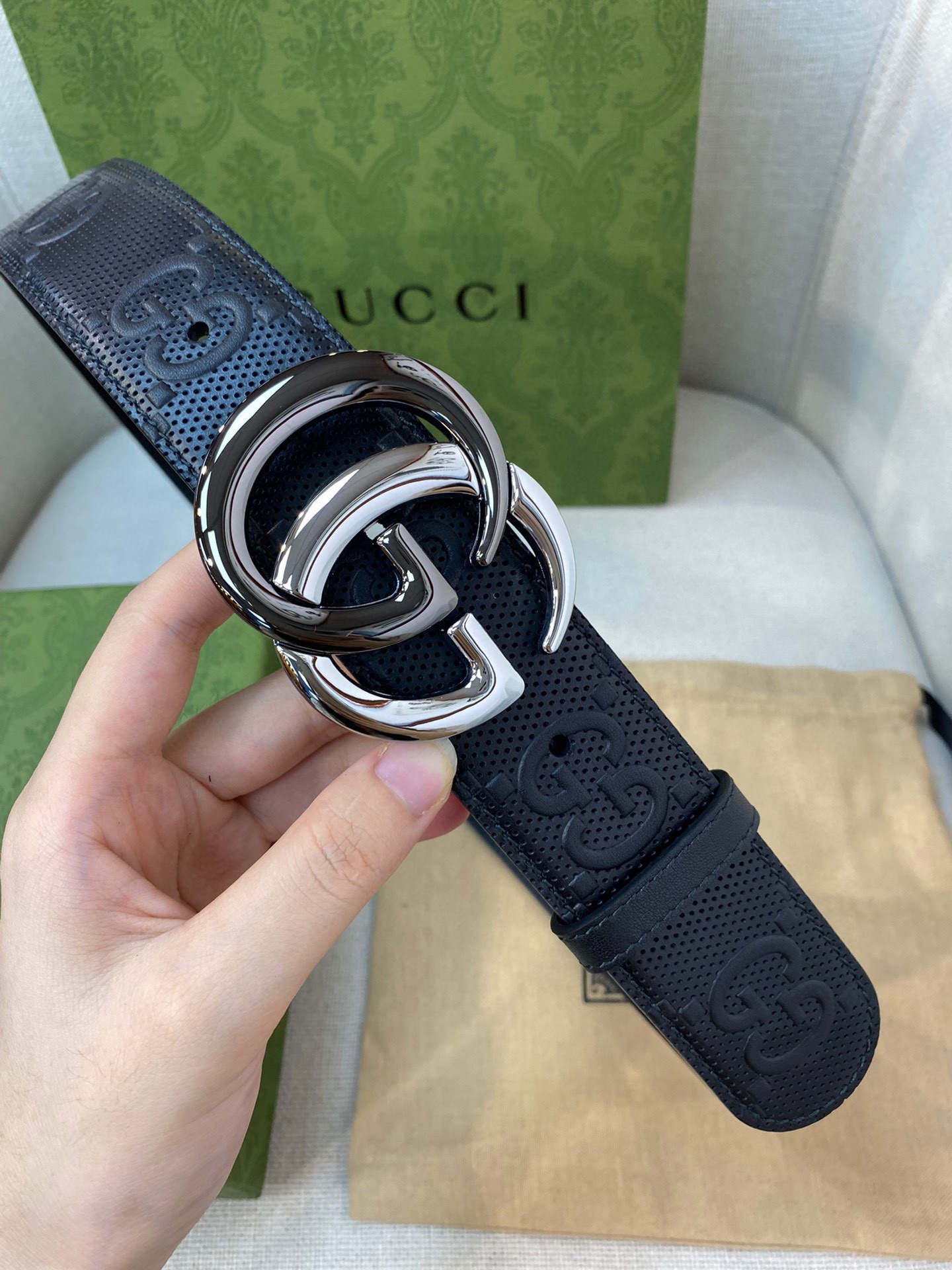Gucci Male Leather Belt Top Grain Leather M