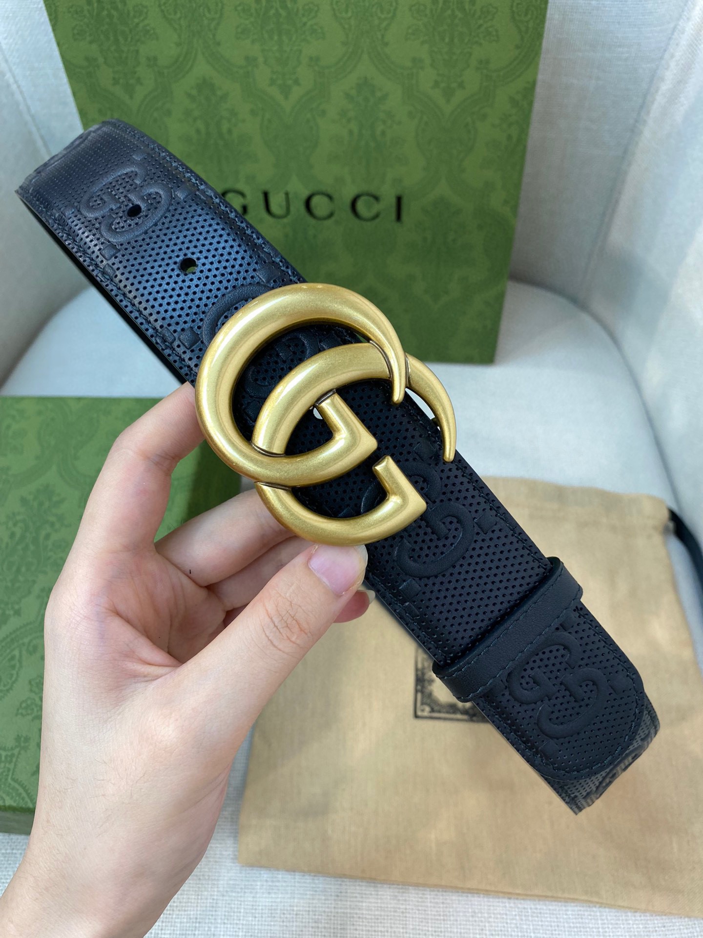 Gucci Male Leather Belt Top Grain Leather M