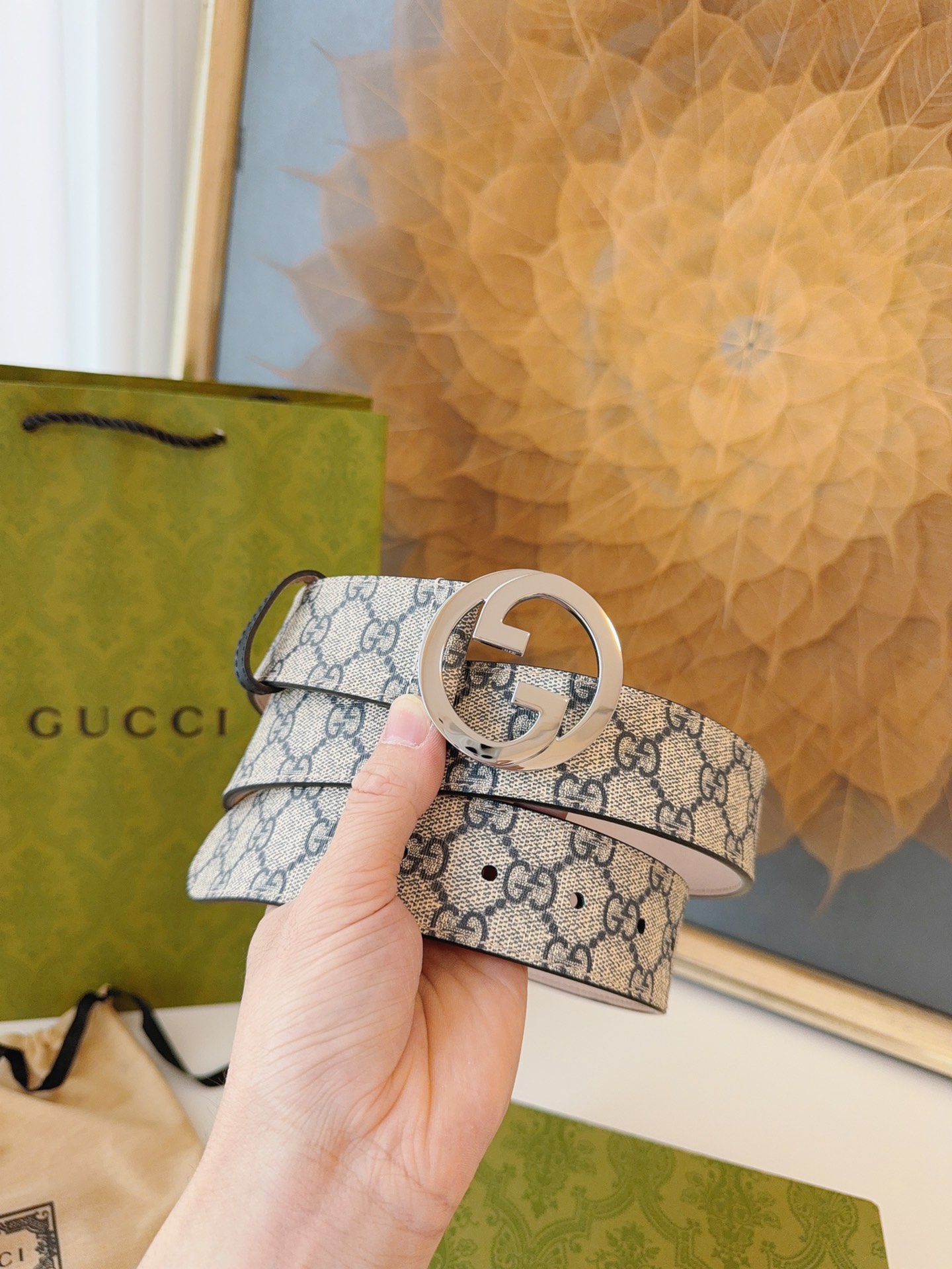 Gucci Leather Belt Canvas 38mm-s-m