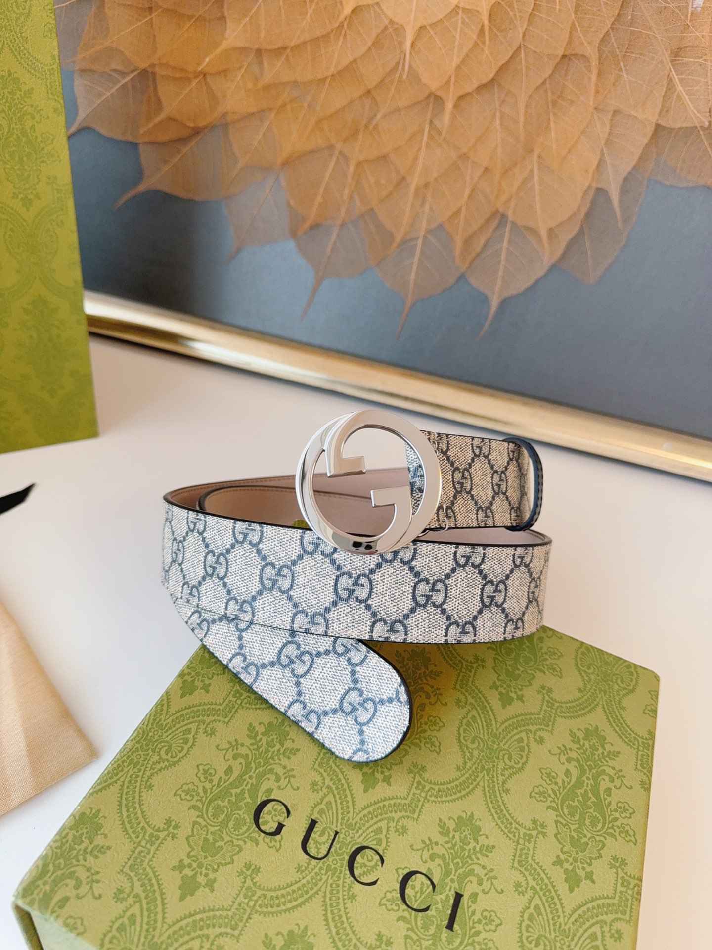 Gucci Leather Belt Canvas 38mm-s-m