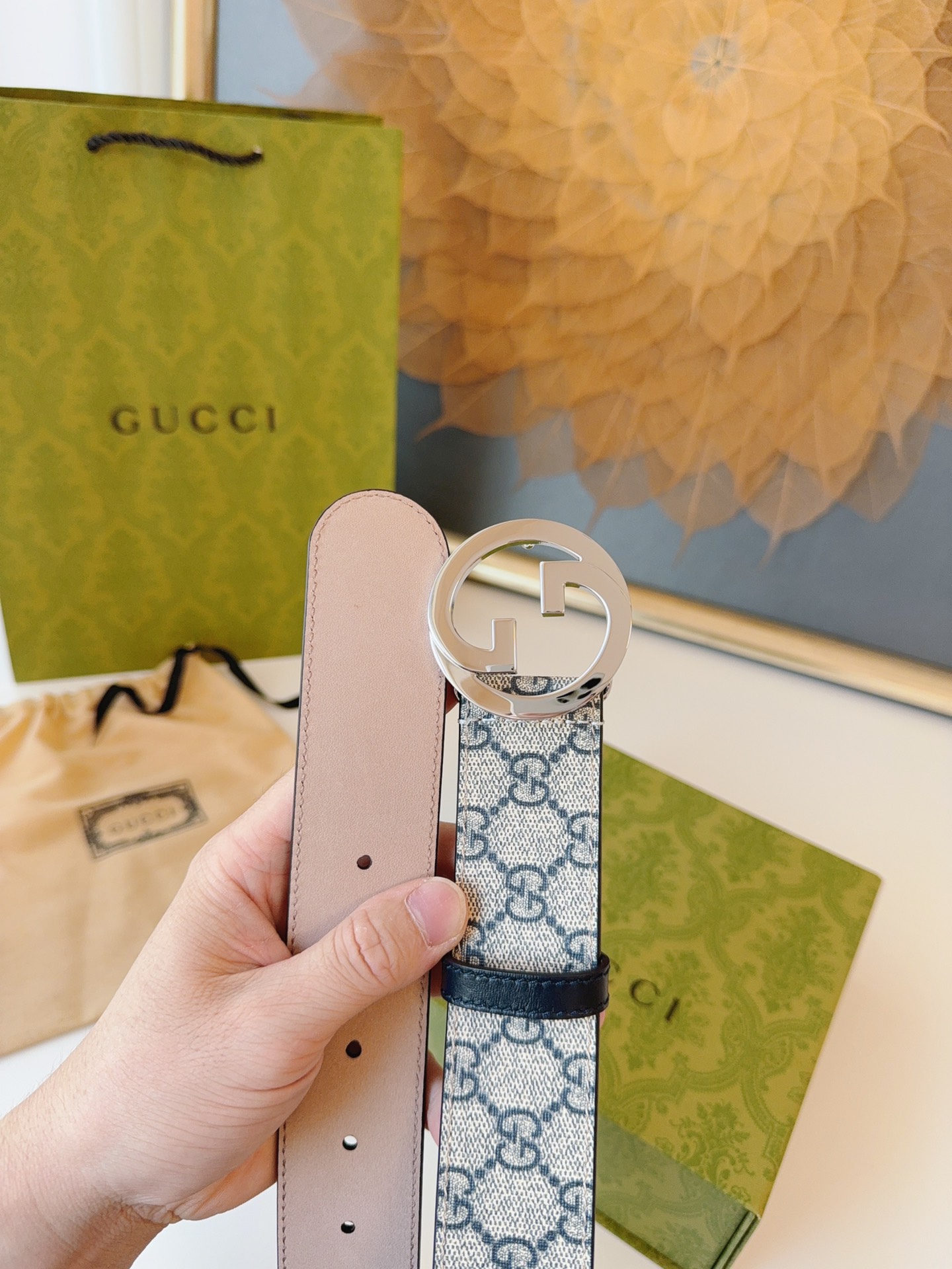 Gucci Leather Belt Canvas 38mm-s-m